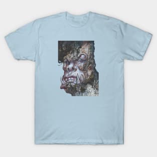 Eerie Forest Orc Head - Dark Fantasy Mixed Media Painting T-Shirt